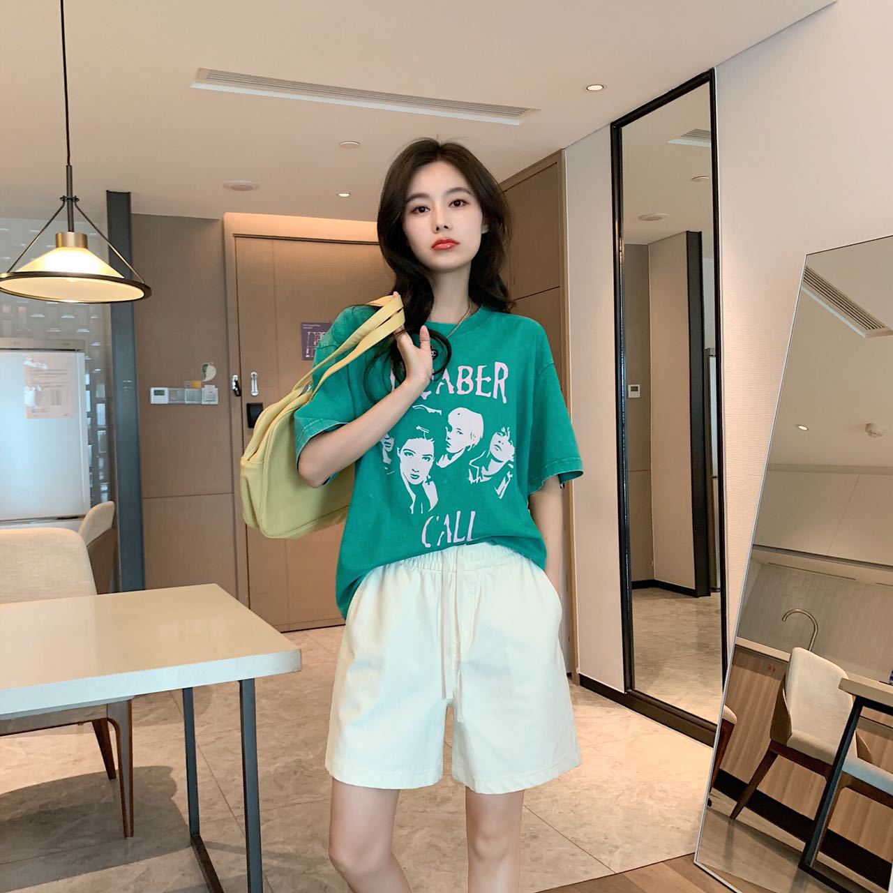 flowersverse Washed Cotton Denim Short Women's Summer Thin Loose Slimming and All-Matching Drawstring Straight Wide Leg Casual Pants