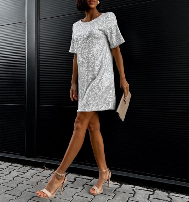FLOWERSVERSE 2025 spring and summer new cross-border 2025 trade women's clothing wish mid-skirt slanted shoulder bead dress dress dress dress