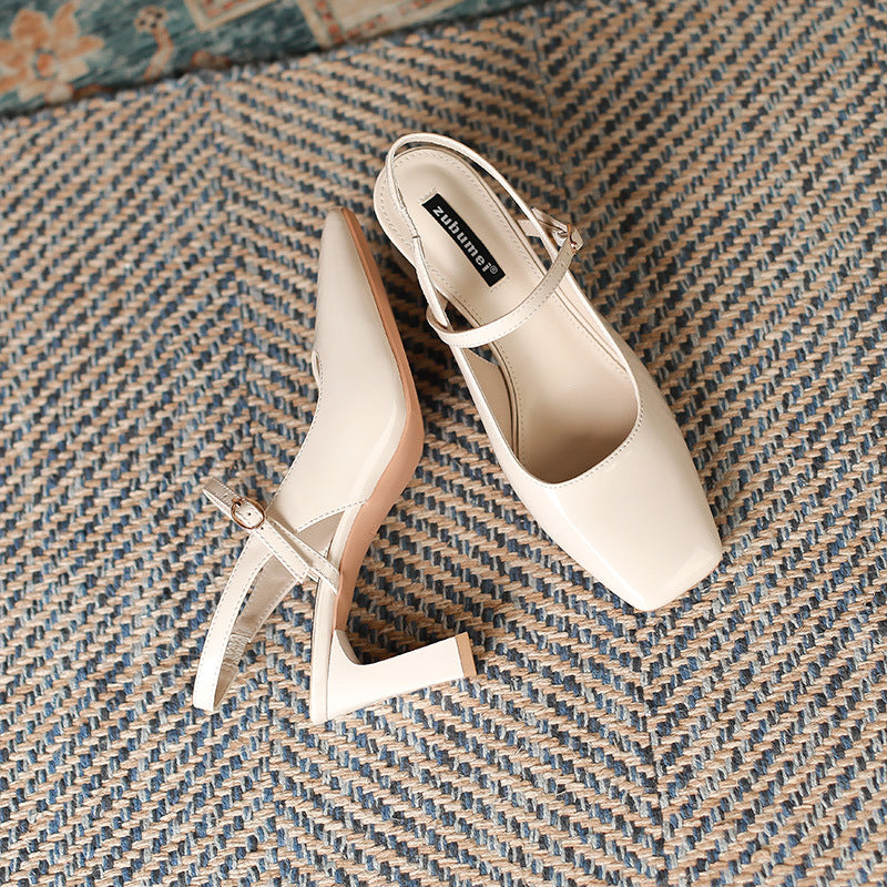 2025 778-9 retro square head high heels women's 2025 new thick heel single shoes empty bag head Roman sandals women