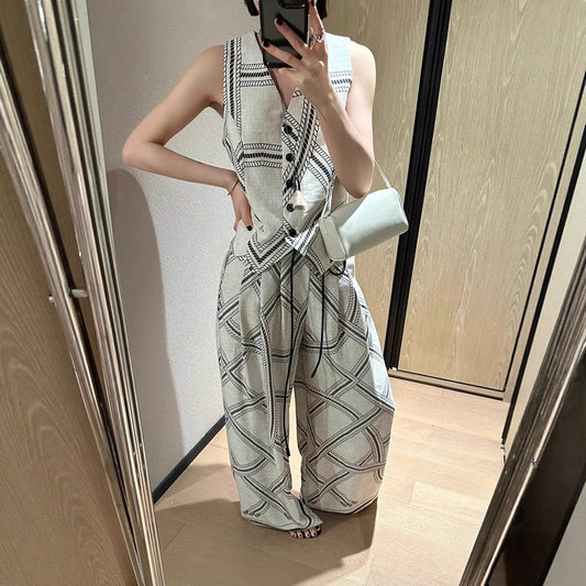 Siyuan old money wind summer vacation leisure relaxation comfortable Tencel linen vest vest women's wide-leg pants set