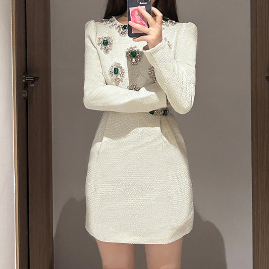 2025 New spring popular heavy industry small fragrance noble plutocrat daughter party waist long sleeve dress ins