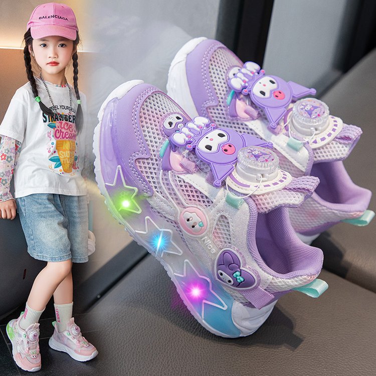 flowersverse Girls with Lights Clow M Sneaker Spring and Summer New Luminous Cartoon Princess Shoes Light Children Buttoned Shoes