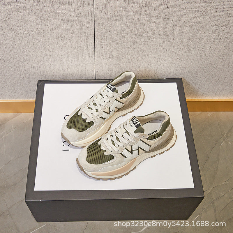 2025 waffle small waist women's shoes summer and autumn new shoes women's platform sports dad shoes casual leather