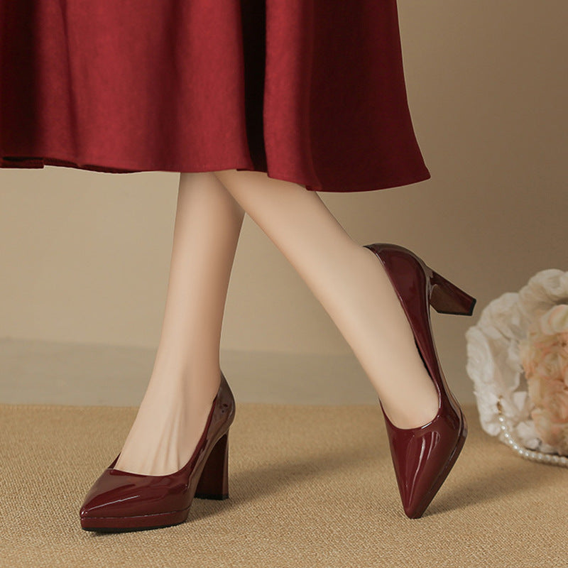 2025 8066-1 Sexy solid color pointed thick heel high heels women's waterproof table bridesmaid shoes Ol professional work single shoes women