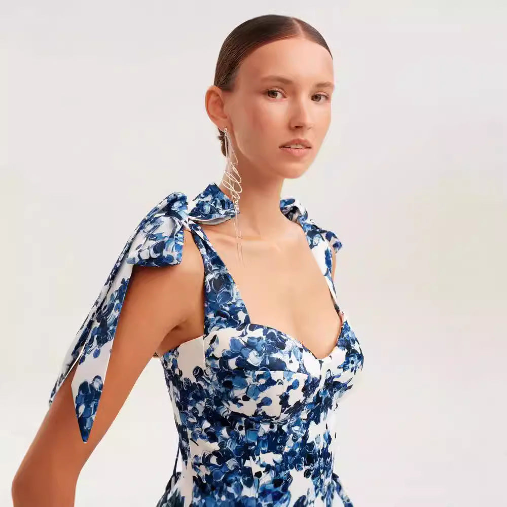 FLOWERSVERSE 2025New summer New new sexy dress, holiday style temperament slim print lace-up A pendulum dress woman