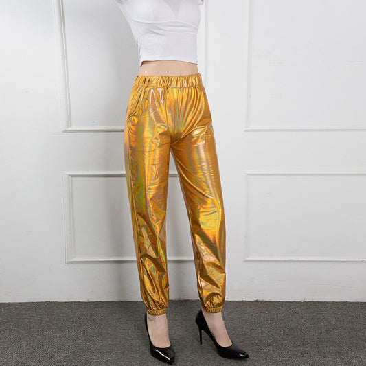 FLOWERSVERSE Cross-Border New Arrival Casual Sports Street Hip Hop Party Shiny Colorful Trousers Hologram Laser Loose Women's Pants