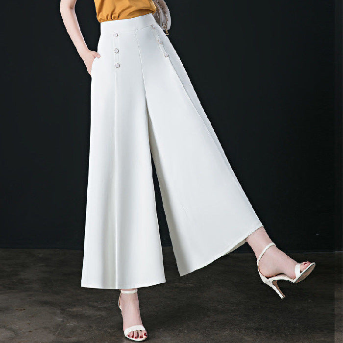 flowersverse New Spring Summer Wide-Leg Pants Women's High Waist Loose and Slimming Middle-Aged Women's Pants Cropped Culottes Casual Harem