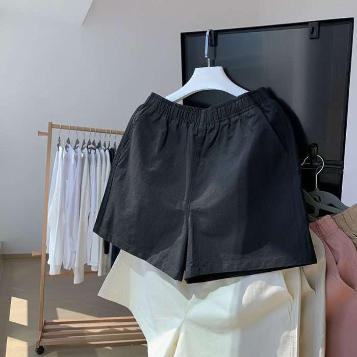 flowersverse Lazy Home Japanese Style Simple Shorts Women's New Washed Cotton High Waist Elastic Slimming A- line Sports Pants Summer