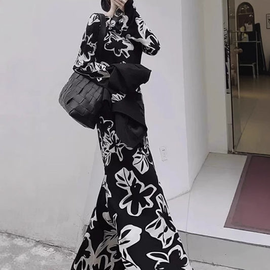 2025 retro socialite cold wind temperament long dress high-end printed dress long dress spring