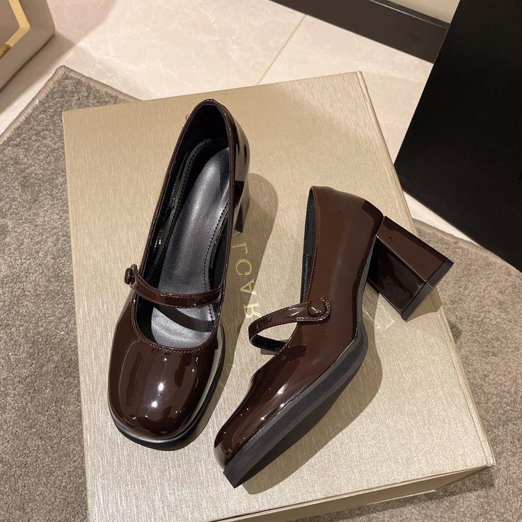 flowersverse High Heel Mary Jane Shoes Spring and Summer New Retro Medium Chunky Heel JK Pumps Fairy Style Fashion High Heels