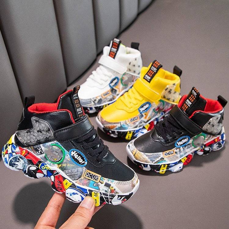 flowersverse Men's and Women's Children's Shoes Autumn and Winter Children's Sneaker Leather Dad Shoes Boys and Girls Middle and Big Children Camouflage Running Shoes