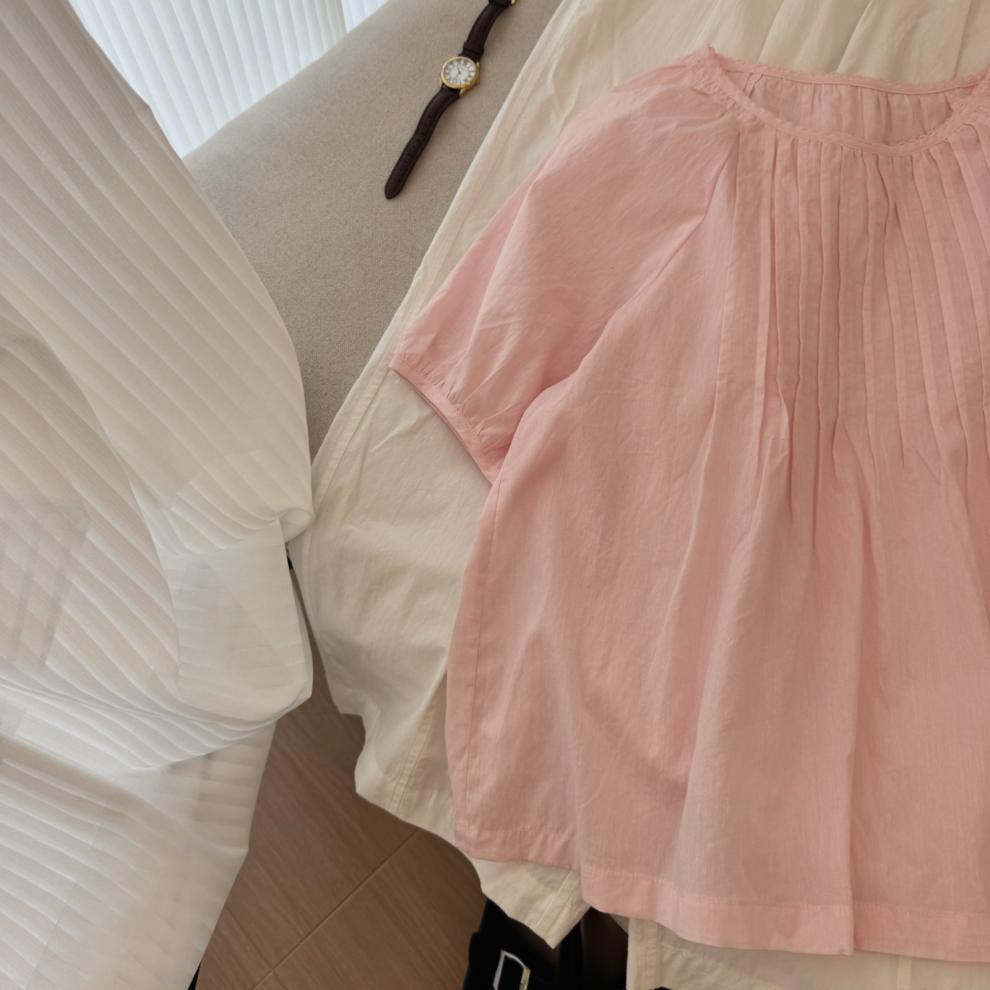 This pink is so beautiful, heavy industry age-reducing short-sleeved top summer new solid color fat MM thin versatile shirt