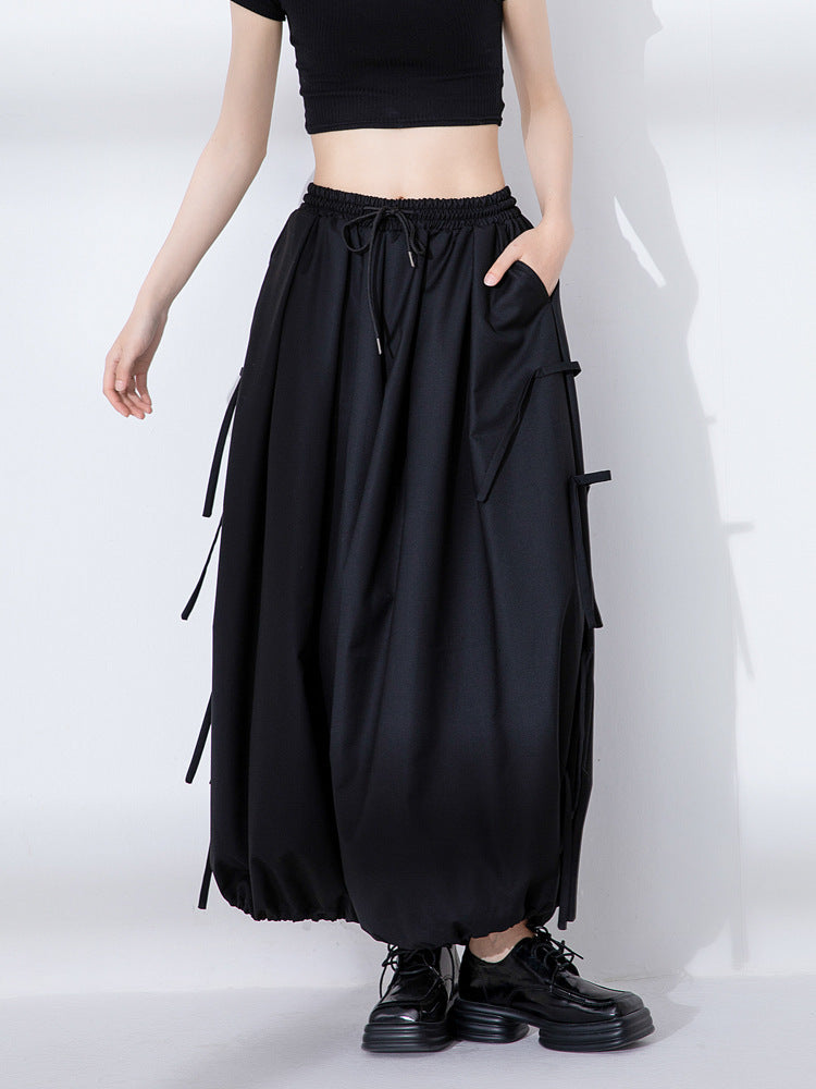 flowersverse Jinjuzhou Original Design Dark Japanese Yamamoto Yaosi Style Casual Pants Lace-up Loose-Fitting Pleated Wide-Leg Pants for Women