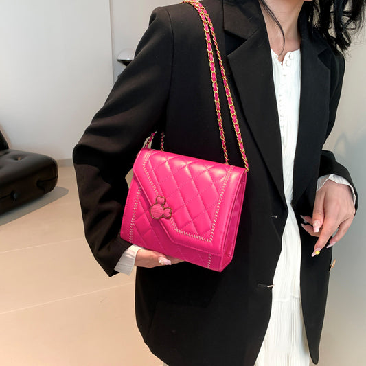 FLOWERSVERSE New Women's Square Shoulder Bag Elegant Korean Style Messenger Bag Women's Bag Chain All-Match Diamond Quilted Handbag