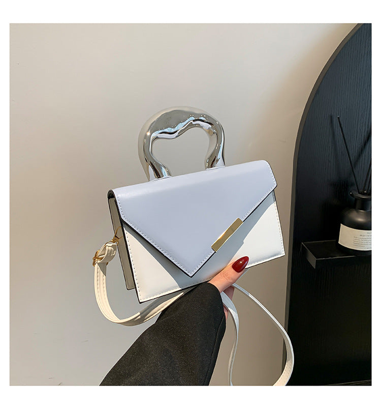 FLOWERSVERSE Stylish Good Texture New Color-Blocking Contrast Color Spring Leisure Simple Crossbody Metal Portable Square Pouch Women