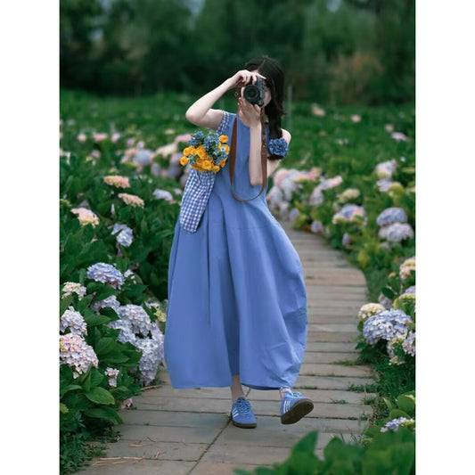 Yunnan Dali Erhai travel wear women's clothing dopamine island blue Sanya seaside vacation beach dress