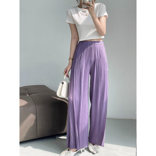 Folds summer new fashion drape loose Miyake casual pants women's senior sense thin versatile wide-leg pants