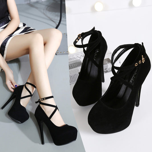 flowersverse 823-8 New Super High Heels 14cm Night Show Waterproof Platform Stiletto Professional Black Girls Fashionable All-Matching Shoes