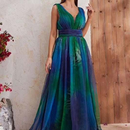 FLOWERSVERSE New 2025 2025 trade women's summer new women's clothing ebay deep V backless printed chiffon dress