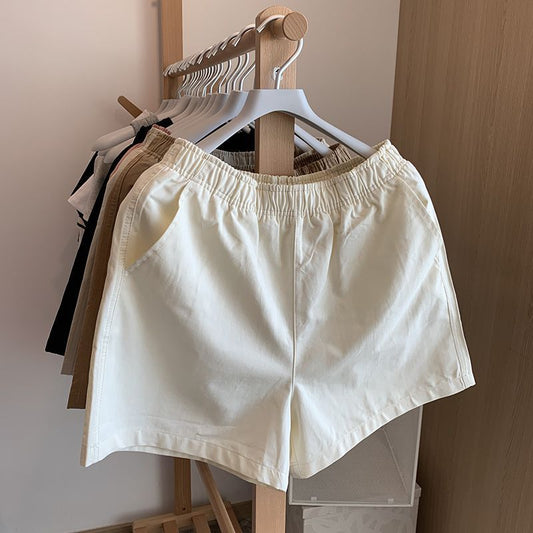 flowersverse Lazy Home Japanese Style Simple Shorts Women's New Washed Cotton High Waist Elastic Slimming A- line Sports Pants Summer