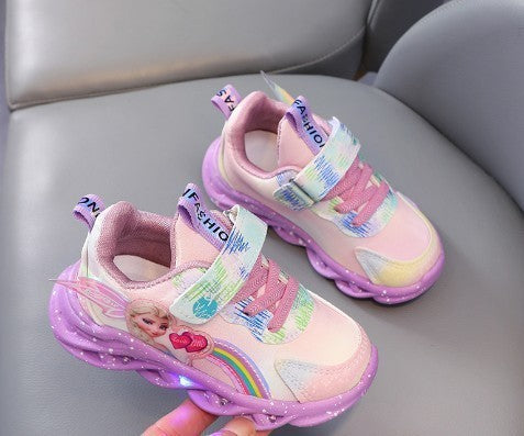 flowersverse Children's Shoes Wholesale with Lights Spring and Autumn New Mesh Breathable Children Sneaker All-Matching Princess Light Shoes