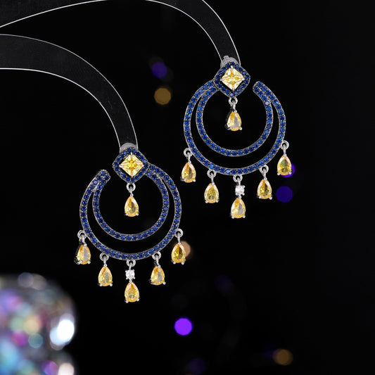 2025 S925 silver needle temperament micro-inlaid zircon light luxury high-end earrings design double-layer ring water drop fringed earrings