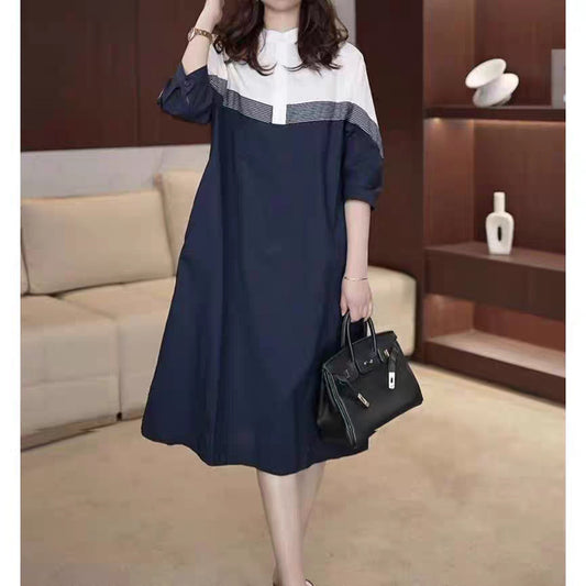 Popularan version loose large size fat MM color matching dress summer high sense meat covering and thin age reducing shirt skirt women