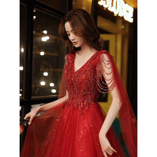 Temperament evening dress 2025 new spring engagement banquet style toast dress bride women's light luxury niche dress