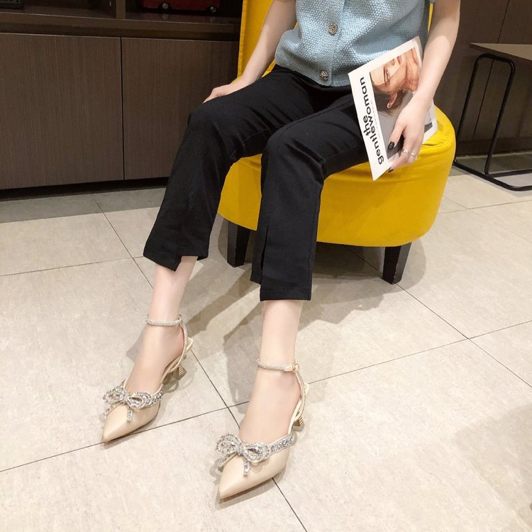 flowersverse High Heel Sandals Women's Stiletto Heel Pointed Toe Summer European and American New Closed Toe Casual Wine Glass Heel Ankle-Strap Buckle Sandals Women