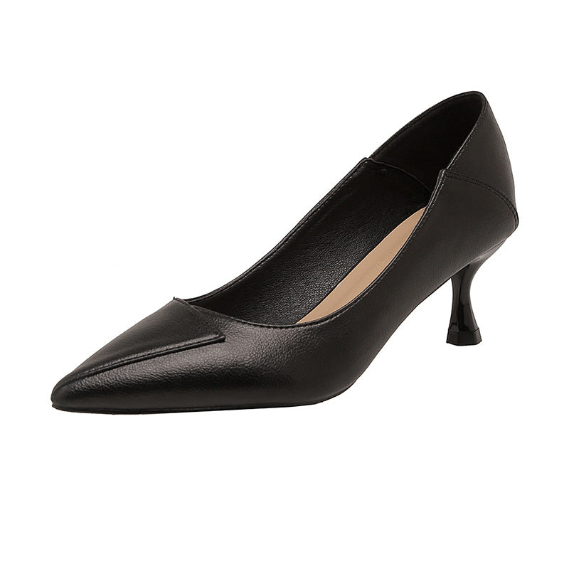 flowersverse Soft Leather Small Size High Heels 313233 Black Professional plus Size 41-43 Nude Color 3cm5 Work Low Heel Shoes Female
