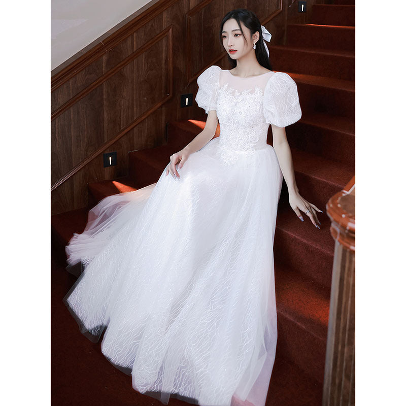 White evening dress women's 2025 new spring banquet temperament tutu skirt birthday host dignified atmosphere dress