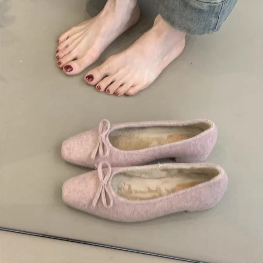 2025 Gentle fairy wind single shoes female popular new sweet temperament elegant bow warm commuter shoes
