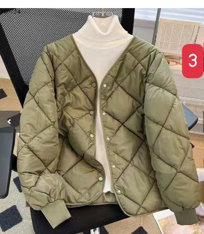 Anti-season 2025 autumn and winter new Korean version loose rhombus cotton-padded clothes women's bread clothes short padded jacket foreign trade live broadcast