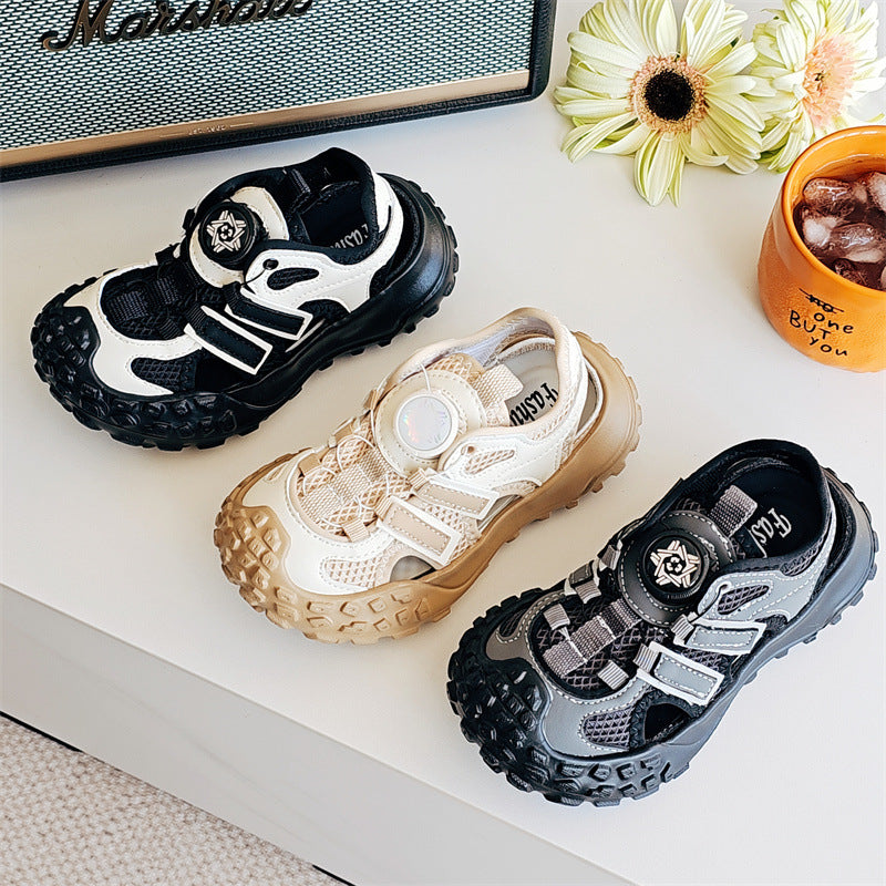 flowersverse 963018 Children's Shoes Spring and Summer Korean Style Hollow-out Boys and Girls Rotating Buckle Sports Mesh Shoes Training Shoes Sandals