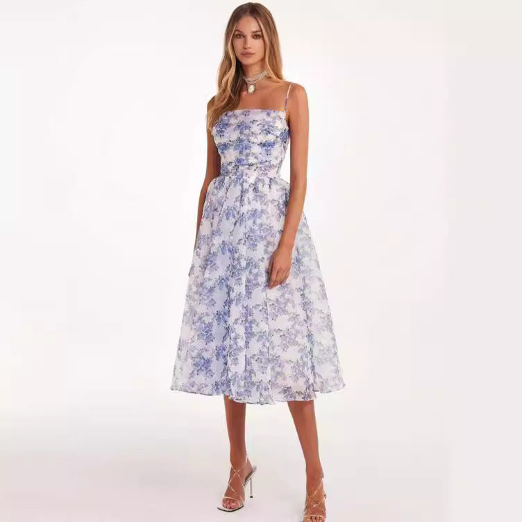 FLOWERSVERSE New new spring and summer off-the-shoulder 2025 women's clothing fashion organza fairy gas medium temperament evening dress dress