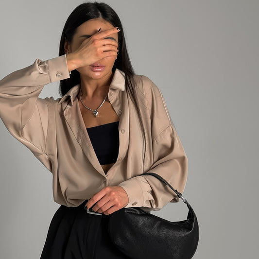 Spring new acetic acid satin long-sleeved shirt high-end temperament commuter versatile women design sense niche