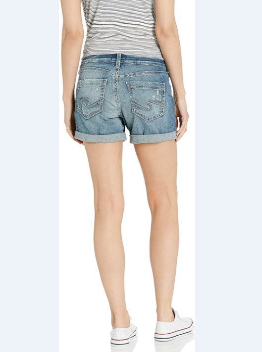 Popular trade elastic hole flanged denim shorts women