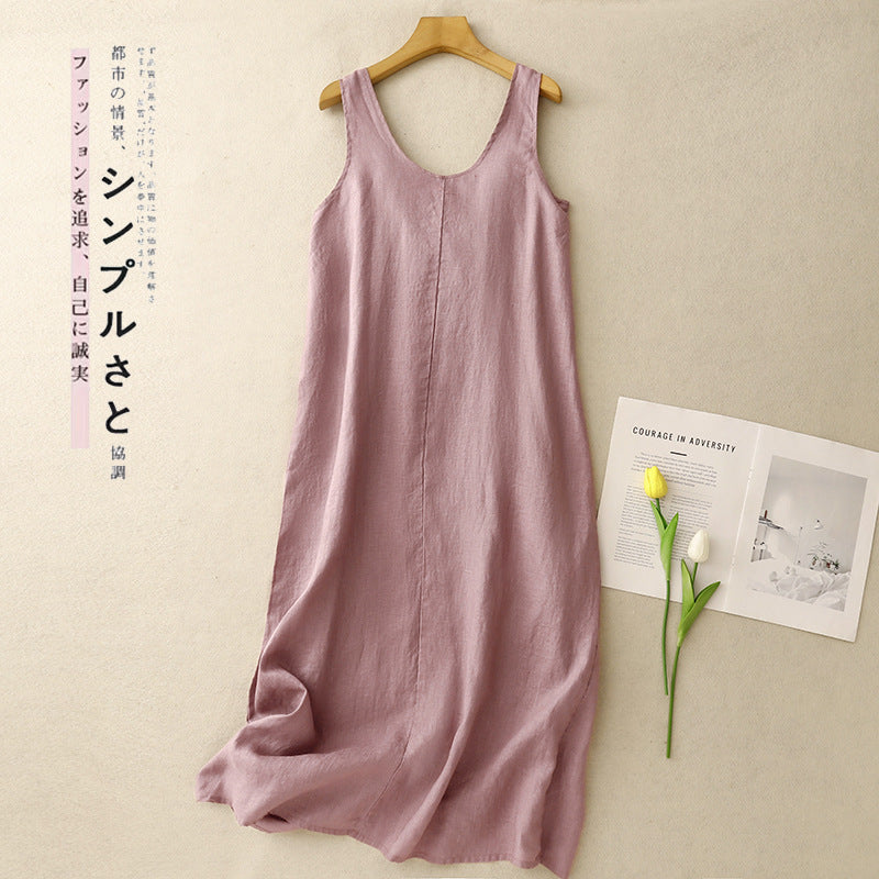 #New summer temperament versatile casual cotton and linen simple literary style sleeveless dress