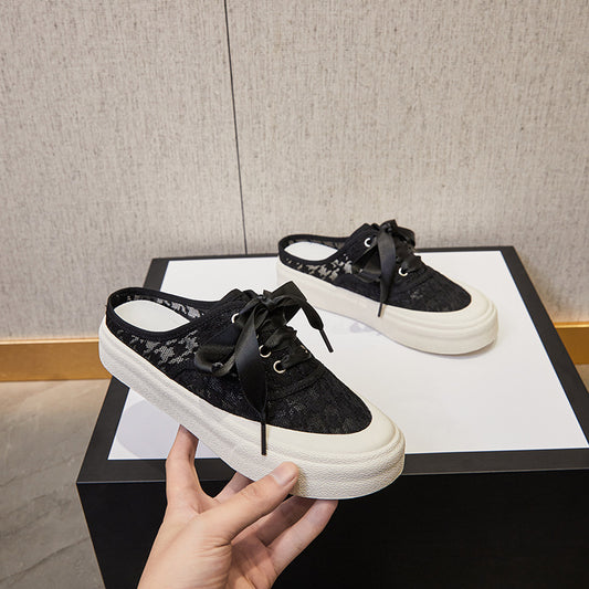 2025 Baotou half slippers women's shoes summer wear new small white single shoes Internet celebrity flat sandals summer lazy shoes