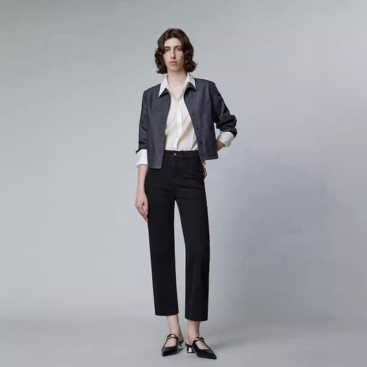 2025 popular New High-end Light Luxury Black Jeans Women's Autumn High Waist Skinny Versatile Elastic Denim Straight Pants