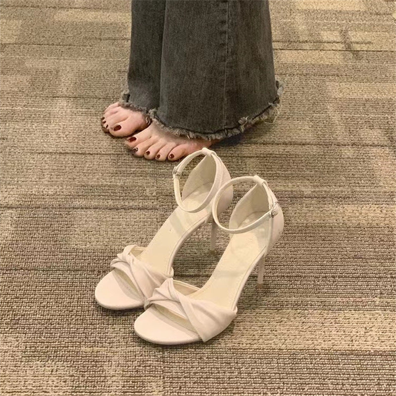 flowersverse Stiletto Sandals Female Summer New Joker Temperament Small Size Word Buckle High Heels