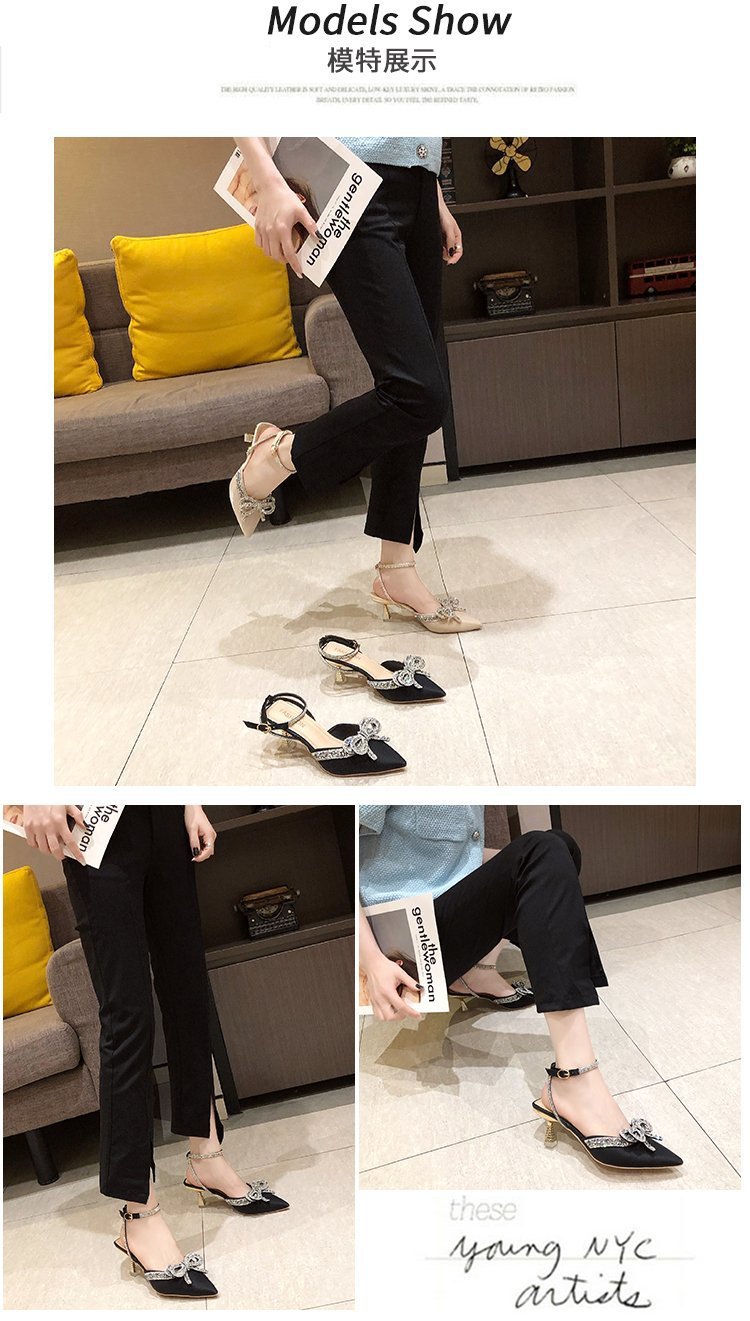 flowersverse High Heel Sandals Women's Stiletto Heel Pointed Toe Summer European and American New Closed Toe Casual Wine Glass Heel Ankle-Strap Buckle Sandals Women