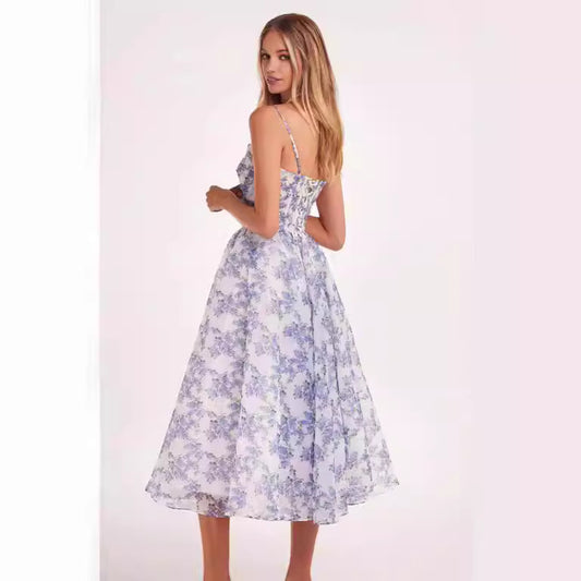 FLOWERSVERSE New new spring and summer off-the-shoulder 2025 women's clothing fashion organza fairy gas medium temperament evening dress dress
