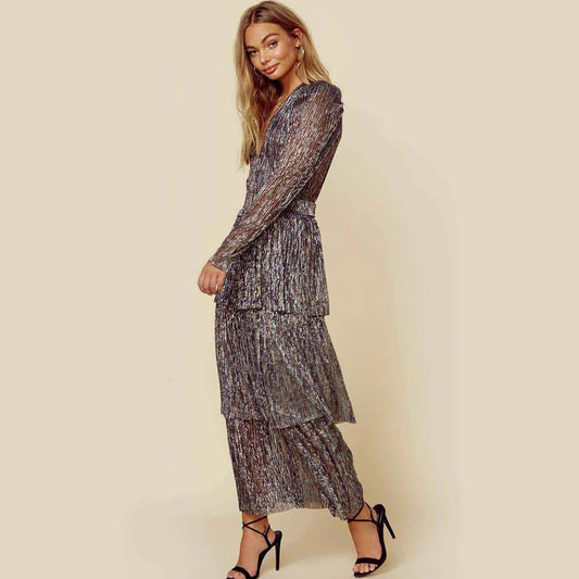 FLOWERSVERSE 20252025 new 2025 trade fashion long dress temperament commuting black printing high waist irregular long dress dress