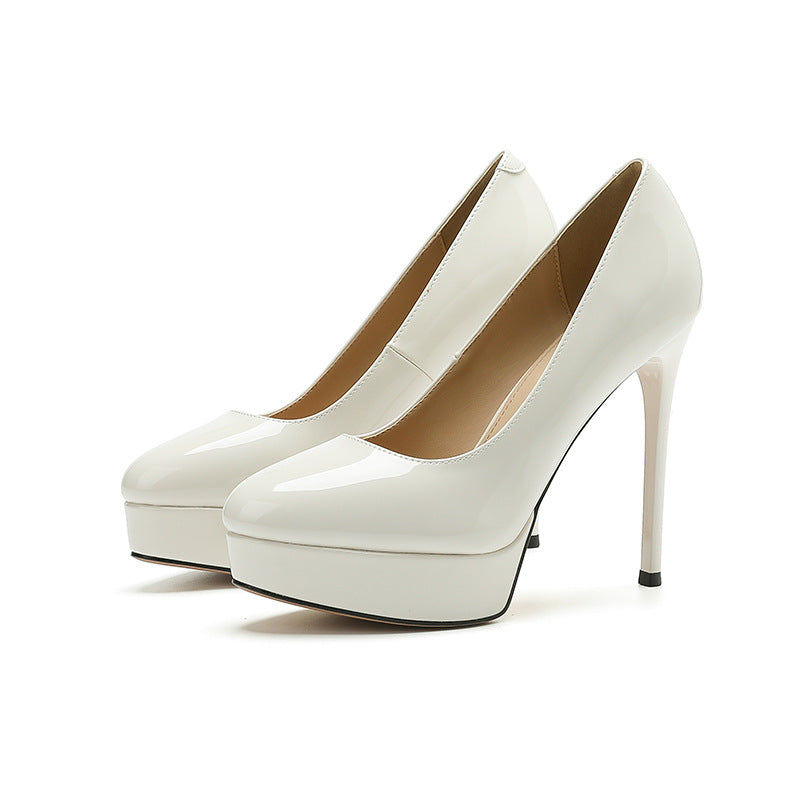 2025 136-1 Cross-border waterproof table super high heels women's round head thin heels high heels 2025 sexy solid color single shoes 12CM