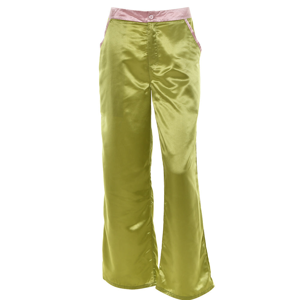 2025 style sexy babes contrasting colors and pendant trousers for women's autumn new fashionable high-waisted hip-lifting loose straight-leg trousers