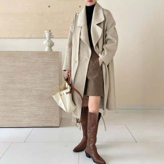 2025 Cashmere wool scarf, suit collar, single-breasted shoulder sleeves, extended double-sided woolen cashmere coat, autumn and winter.