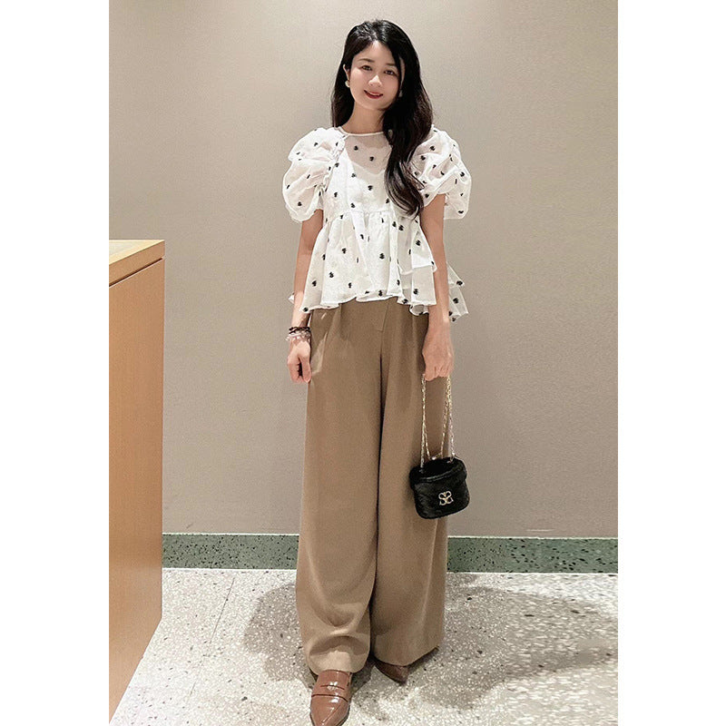 flowersverse Cross-Border Japanese Style S Home Summer New Sweet High Waist Flanging Casual All-Matching Wide Leg Trousers for Women 24a147