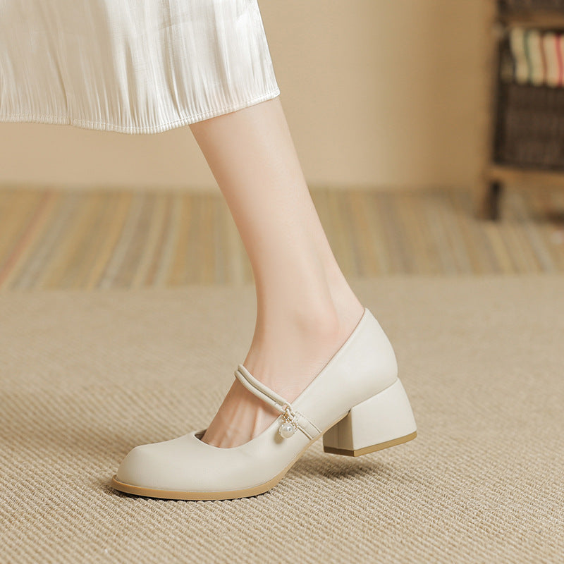 flowersverse Pingdi Factory Apricot Women's Shoes Mary Jane Shoes High Heel Korean Style Shoes Huizhou Yue Xin Wang New High Heels