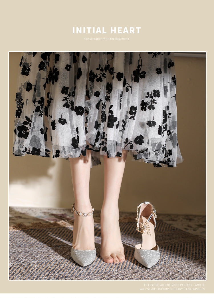 flowersverse Small Size 313233 Closed Toe Sandals Women's Design Sense Niche Temperament Ankle-Strap Stilettos High Heels plus Size 41-43